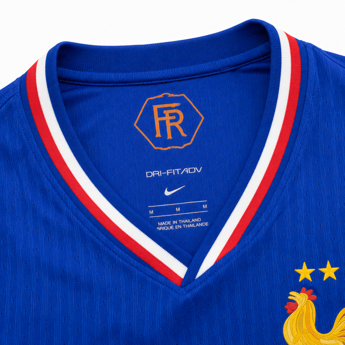 Col tricolore et monogramme FR du maillot France 2026 domicile