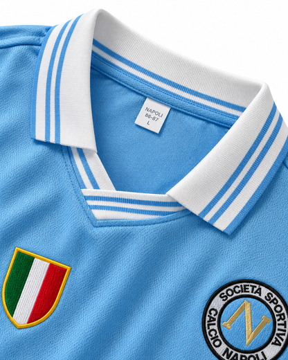 Col blanc et badge Scudetto du maillot rétro Napoli