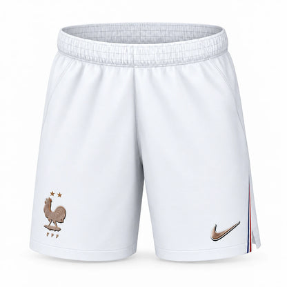 Short France enfant 2026 domicile blanc, liseré bleu blanc rouge