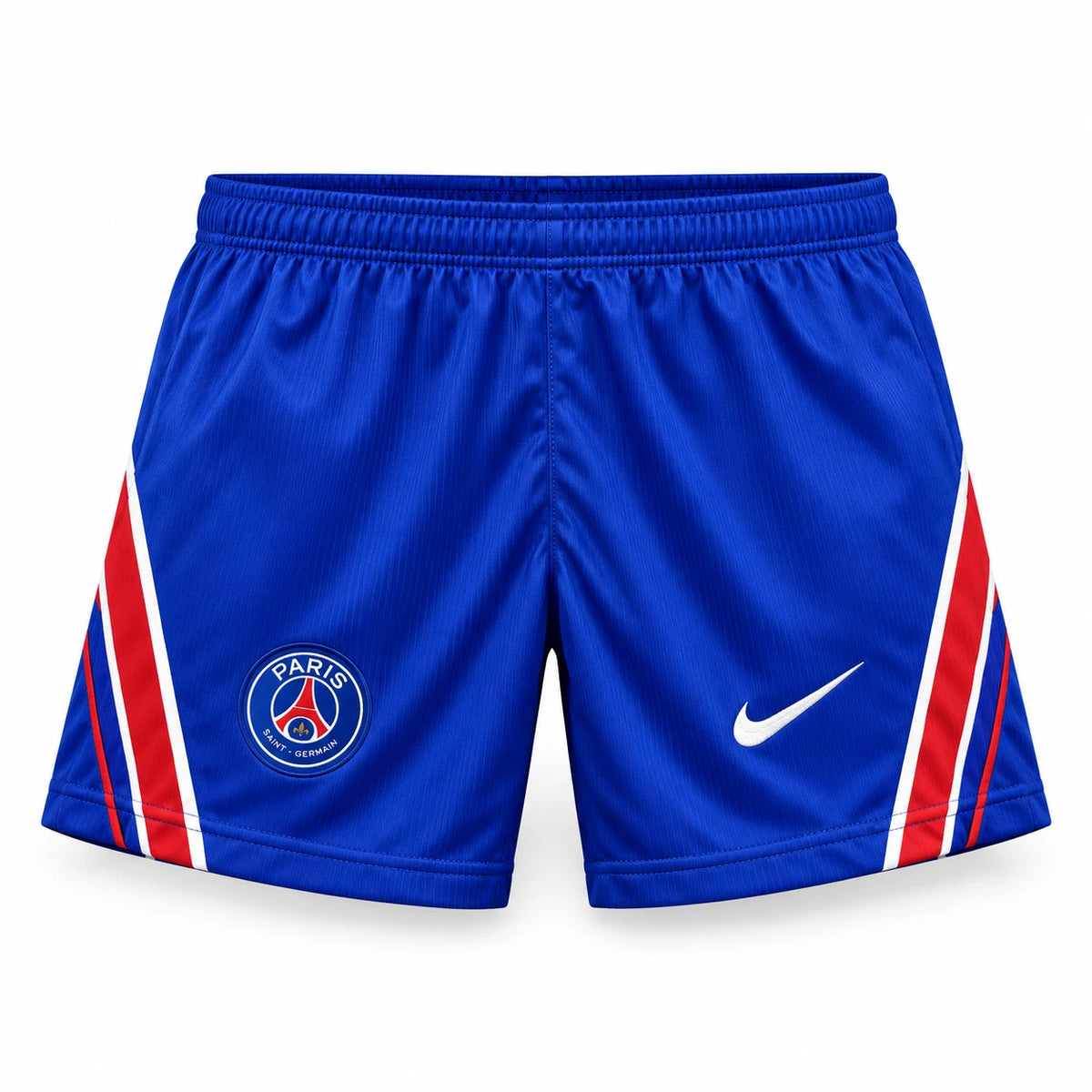 Short PSG enfant 2026/27 domicile bleu, bandes rouges et blanches