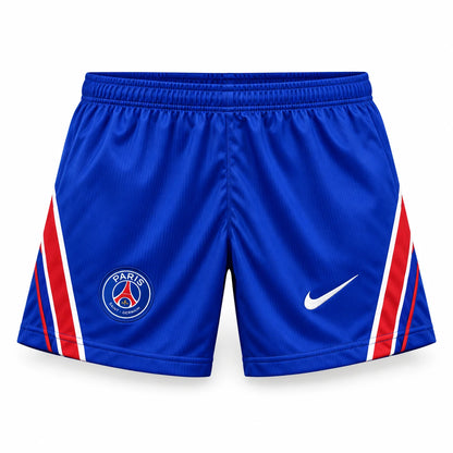 Short PSG enfant 2026/27 domicile bleu, bandes rouges et blanches