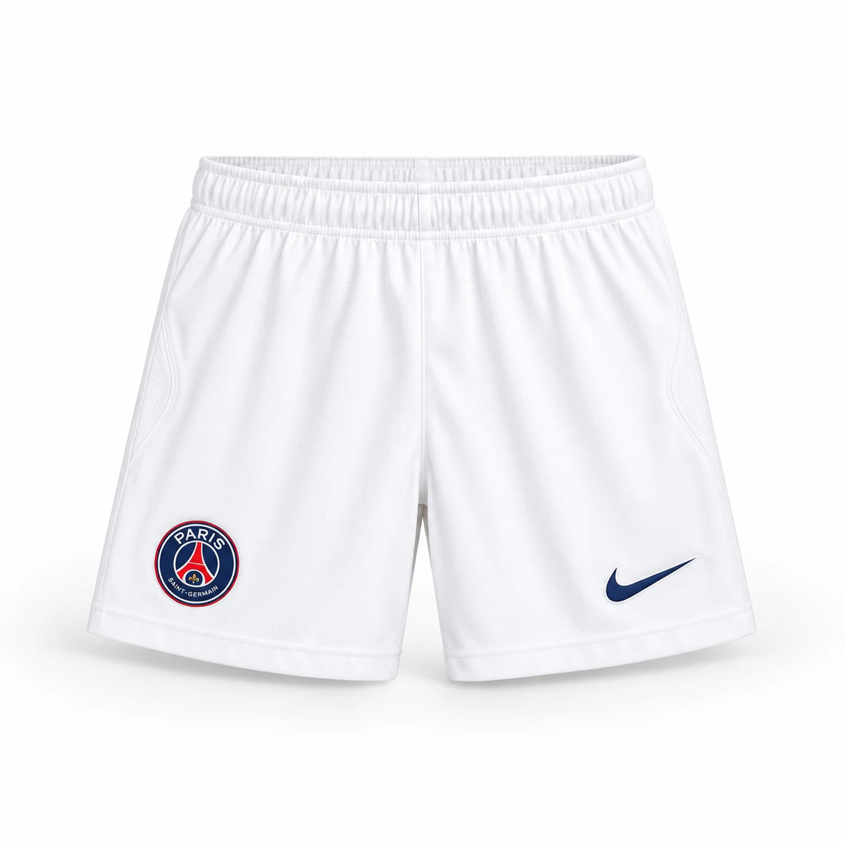 Short PSG enfant 2026/27 extérieur blanc, écusson Paris Saint-Germain