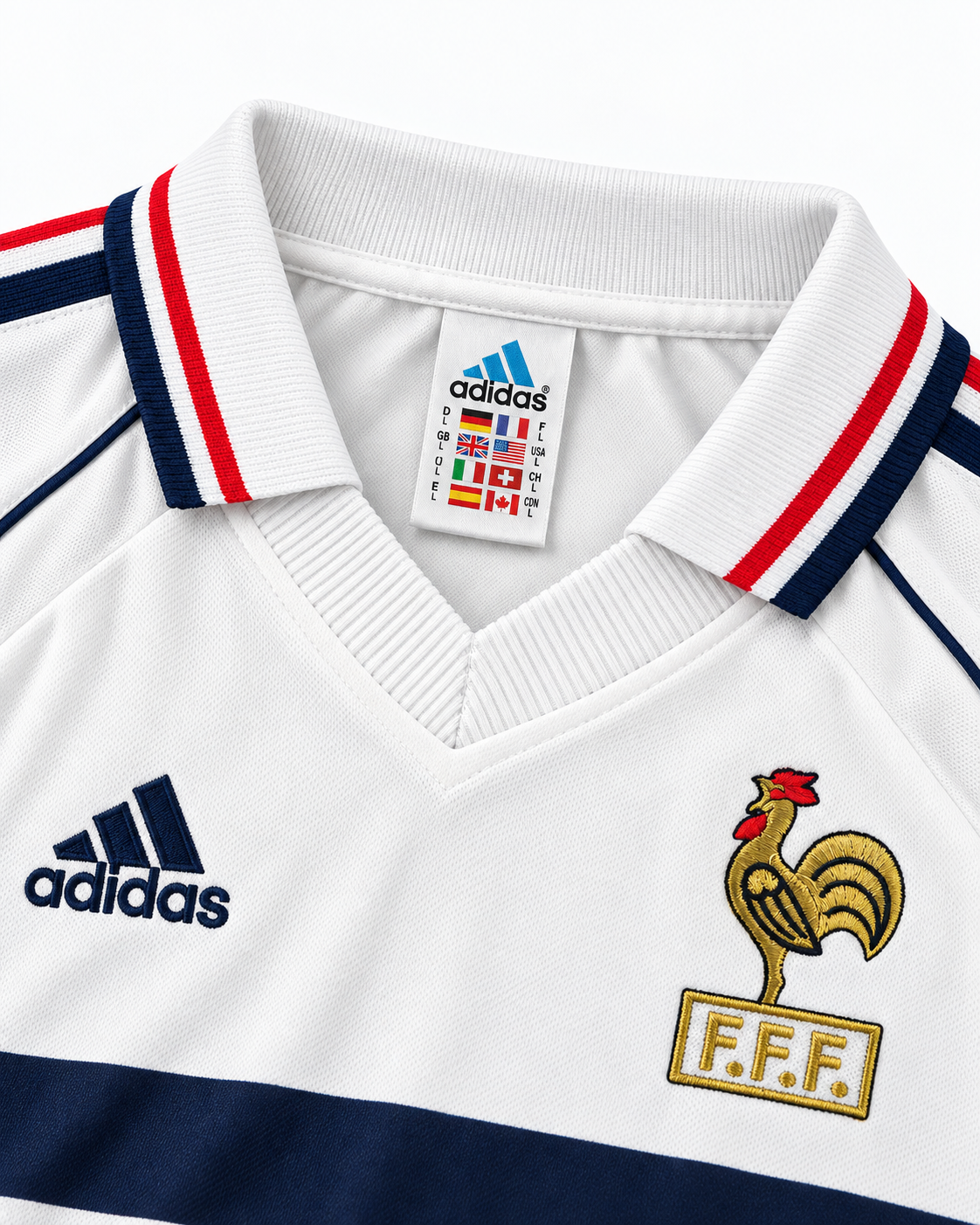 Détail de l’étiquette intérieure du maillot France 1998 extérieur