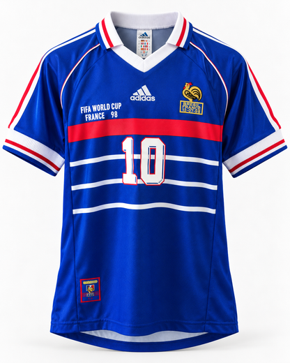 Maillot France 1998 domicile Zidane #10 bleu — vue de face sans étoile