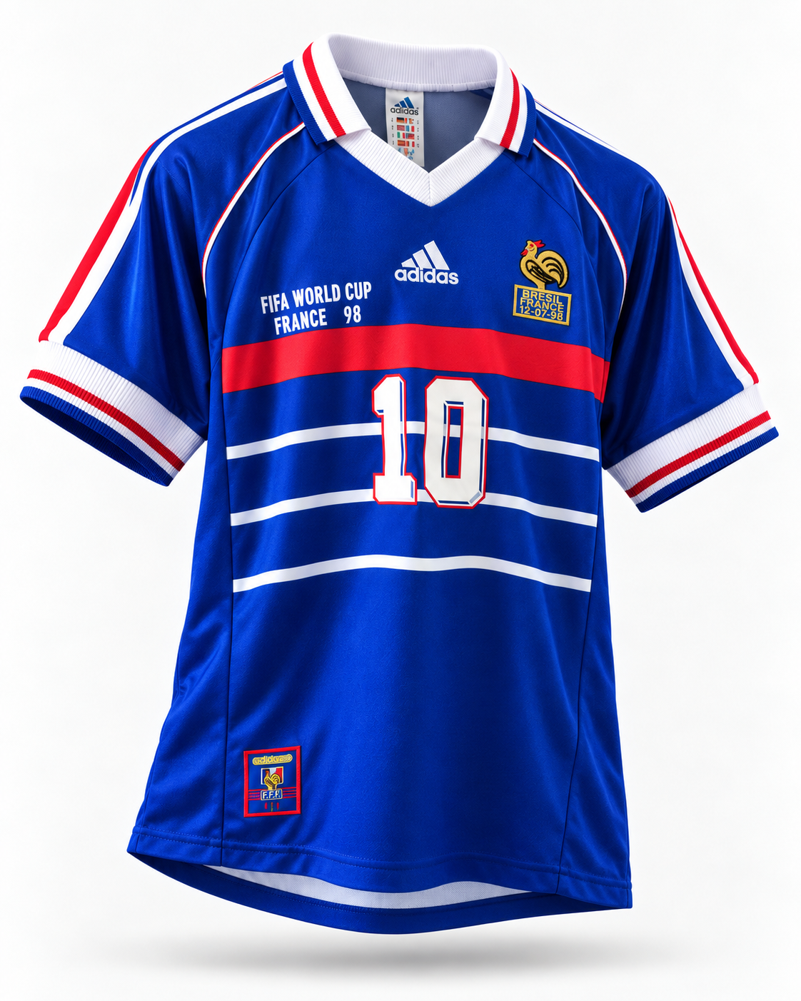 Maillot France 1998 domicile Zidane #10 — vue trois-quarts
