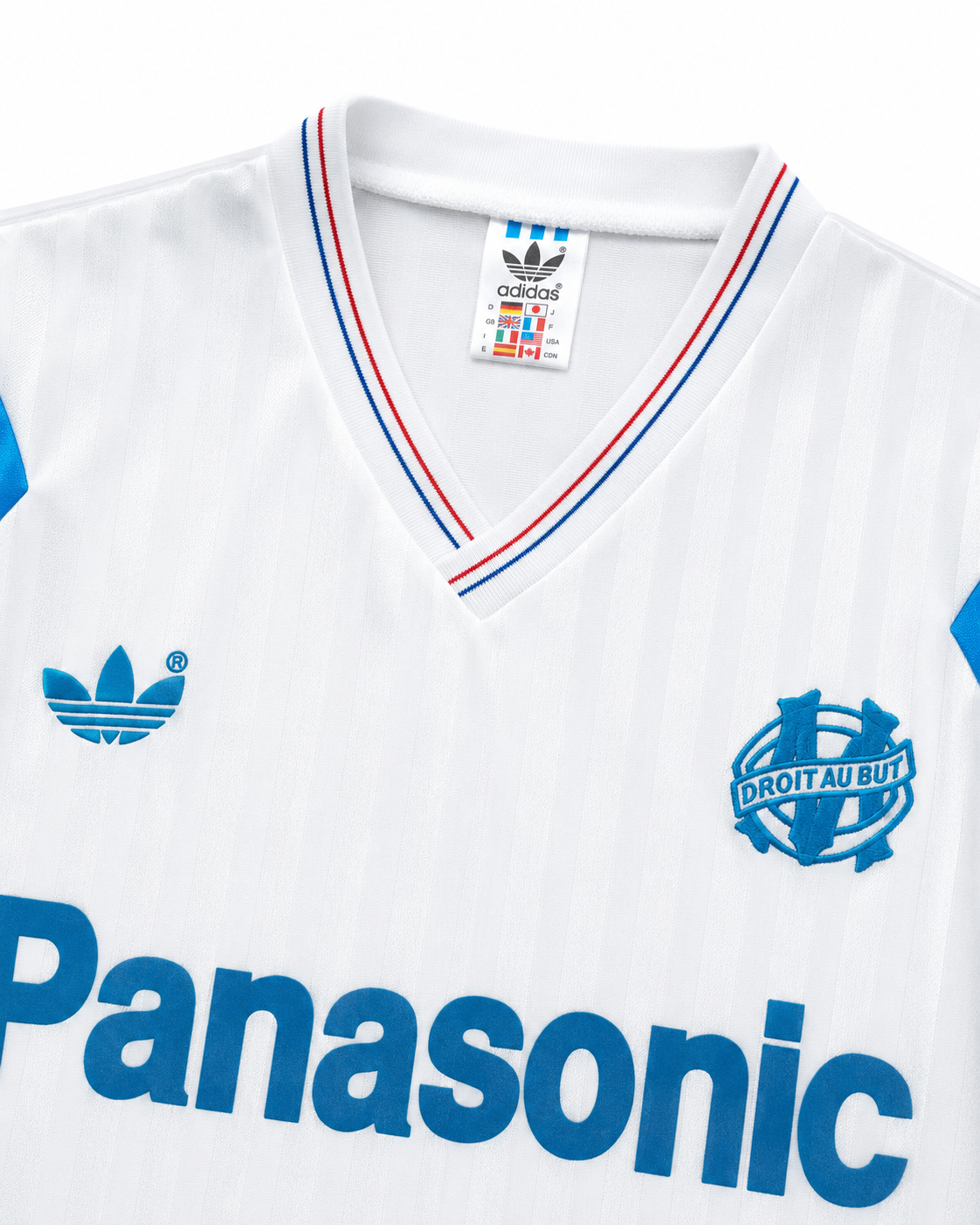 Écusson Droit au But et sponsor Panasonic du maillot OM 1990/91